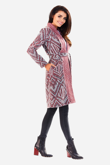 Płaszcz damski w jodełkę Awama A195 L/XL Burgundowy (5902360517646) - obraz 4