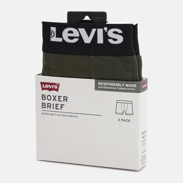 Набір трусів-боксерів чоловічих бавовняних Levi's Sld Basc Boxer Brief Org Co 701222842-012 XL 2 шт Хакі (8720245437899) - зображення 6