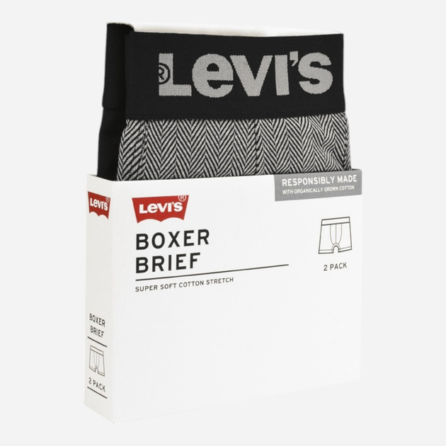 Zestaw majtek męskich typu bokserki bawełnianych 2 szt Levi's Herringbone Boxer Brief 2P 701229543-003 M Czarny/Szary (8720245660150) - obraz 5