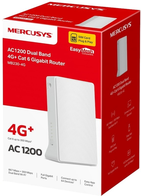 Router WiFi Mercusys MB230-4G LTE 4G+ Cat6 White (6957939001827) - obraz 3