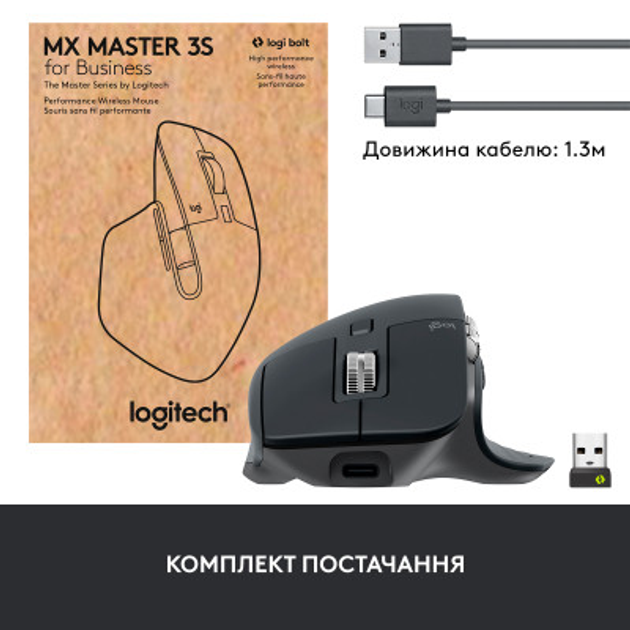 Мышка Logitech MX Master 3S for Business Performance Wireless/Bluetooth Graphite (910-006582) - изображение 3