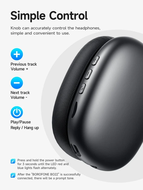 Беспроводные наушники Borofone BO22 Bluetooth стерео гарнитура с микрофоном Dark-Grey - изображение 5