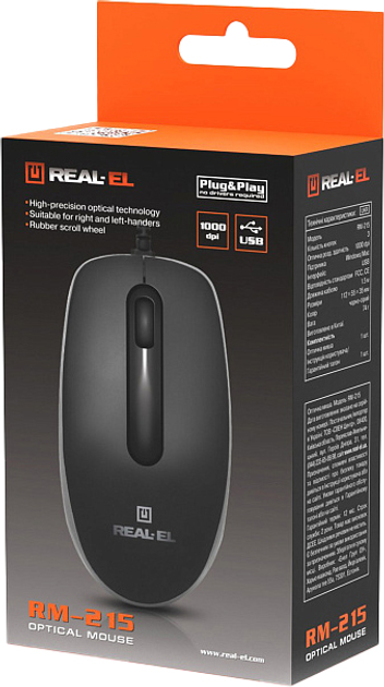 Мышь Real-El RM-215 USB Black - изображение 10