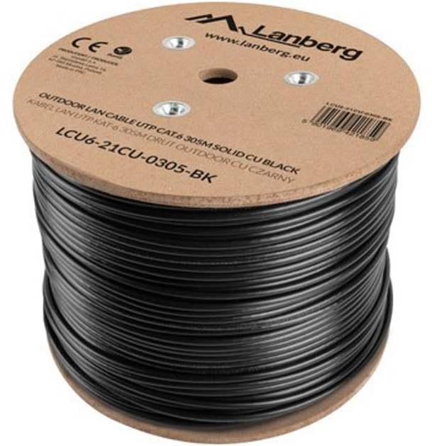 Skrętka Lanberg Cat6 U/UTP (UTP) 305 m Black (LCU6-21CU-0305-BK) - obraz 2