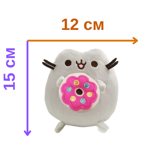Пенал косметичка дитячий Pusheen cat 23х11 см Сірий та М'яка іграшка Пушин кет Кіт з пончиком 15х12 см v-12502 - зображення 2