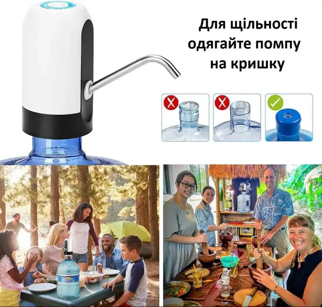 Автоматизированый дозатор помпа для воды электрическая на бутыль для воды и напитков диспенсер Water Dispenser на аккумуляторе Черно-белый - изображение 4