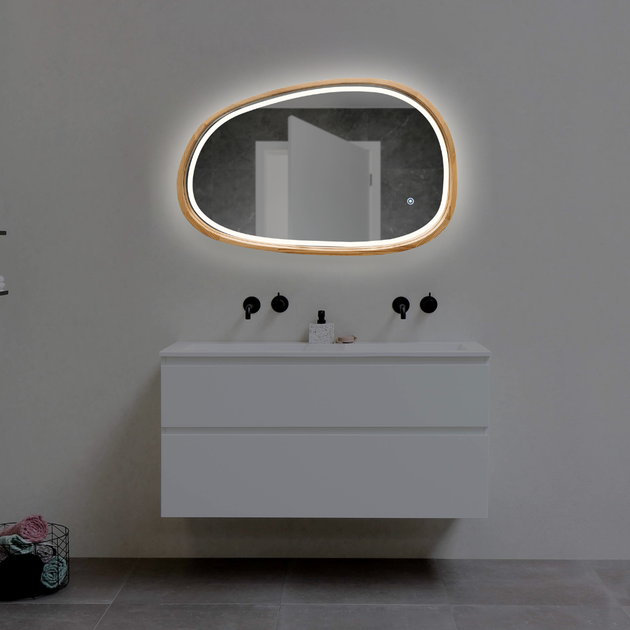 Дзеркало асиметричне дерев'яне з LED-підсвіткою Luxury Wood Dali Natural Light Ясен 55x85 см - зображення 7