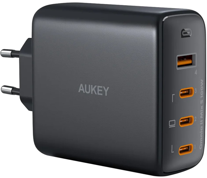 Мережевий зарядний пристрій AUKEY Omnia II Mix S GaN 3x USB-C, 1x USB-A PD 3.0 100W Black (PA-B7S) - зображення 1