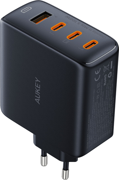 Ładowarka sieciowa AUKEY Omnia II Mix S GaN 3x USB-C, 1x USB-A PD 3.0 100W Black (PA-B7S) - obraz 3