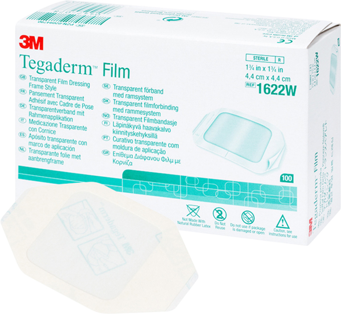 Tegaderm Film  пов'язка на рамці для фіксації катетерів 3M 1622W  4.4 х 4.4 см 100 шт (500285) - зображення 1