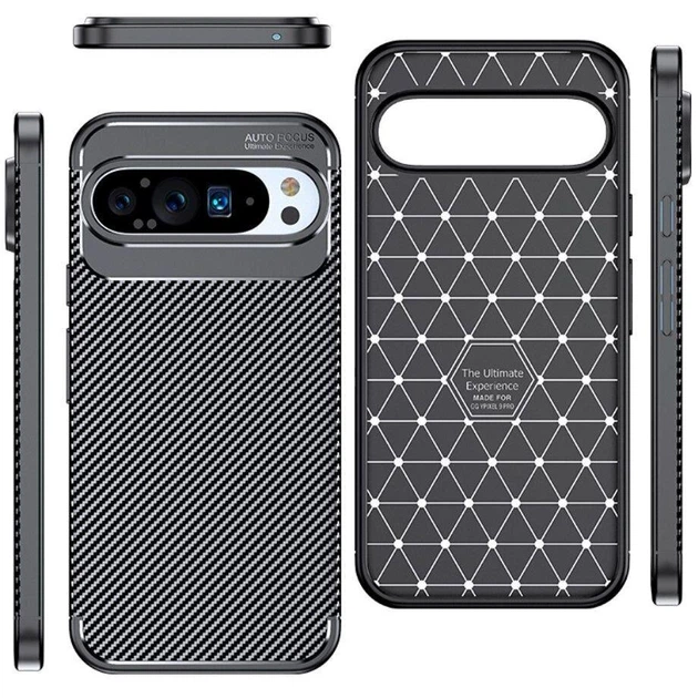 Противоударный чехол Карбон для Google Pixel 9 черный резиновый бампер - Фото 2 Противоударный чехол Карбон для Google Pixel 9 черный резиновый бампер - изображение 2