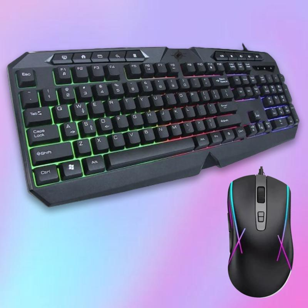 Комплект игровых клавиатуры и мыши проводной с RGB подсветкой геймерский для компьютера - изображение 1