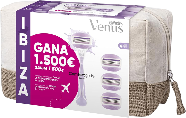 Станок для гоління жіночий Gillette Venus Comfortglide Breeze Ibiza з 4 змінними картриджами + Косметичка (8700216454896) - зображення 1