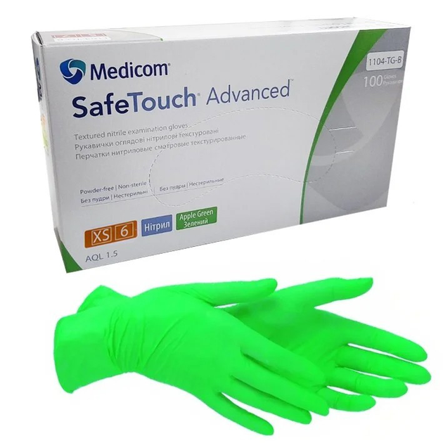 Рукавички нітрилові Medicom SafeTouch Advanced Green Зелені XS (5-6) - зображення 1