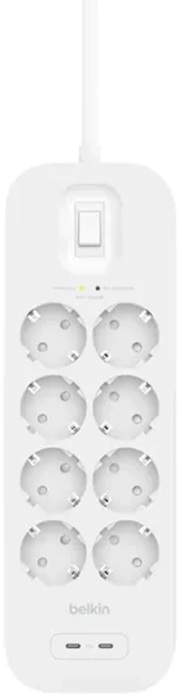 Listwa zasilająca Belkin Power Surge 8-port + 2 x USB-C 2.4 A PD 900J 2 m White (SRB004VF2M) - obraz 3