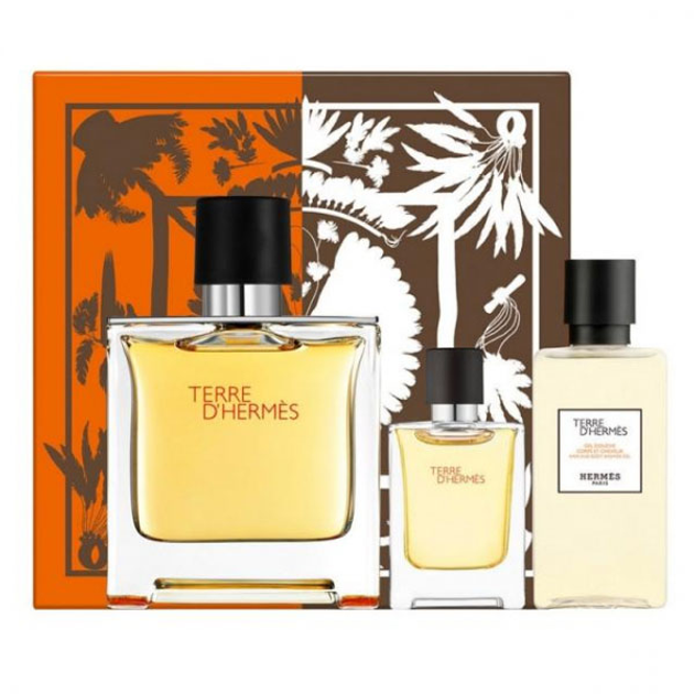 Zestaw męski Hermes Terre d'Hermes Woda perfumowana 75 ml + Miniaturka Woda perfumowana 5 ml + Żel pod prysznic 40 ml (3346131433162) - obraz 1