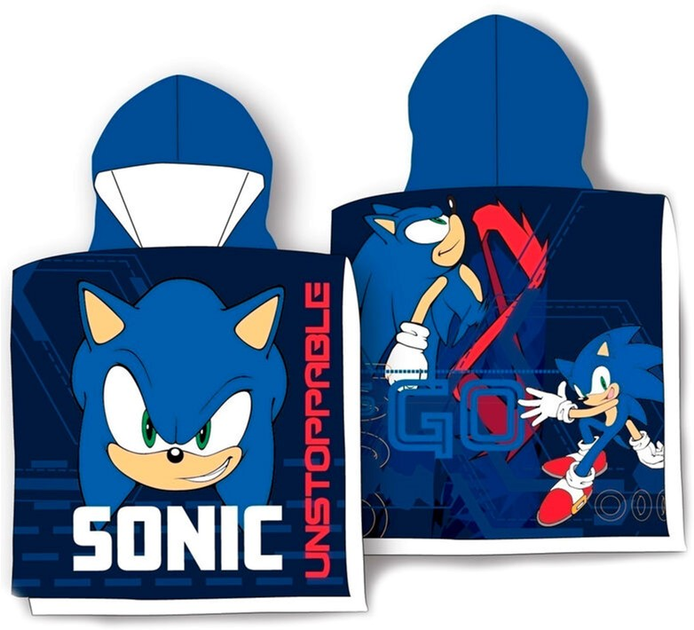 Ręcznik-ponczo Sega Sonic The Hedgehog z kapturem 55 x 100 cm (8435631344704) - obraz 1