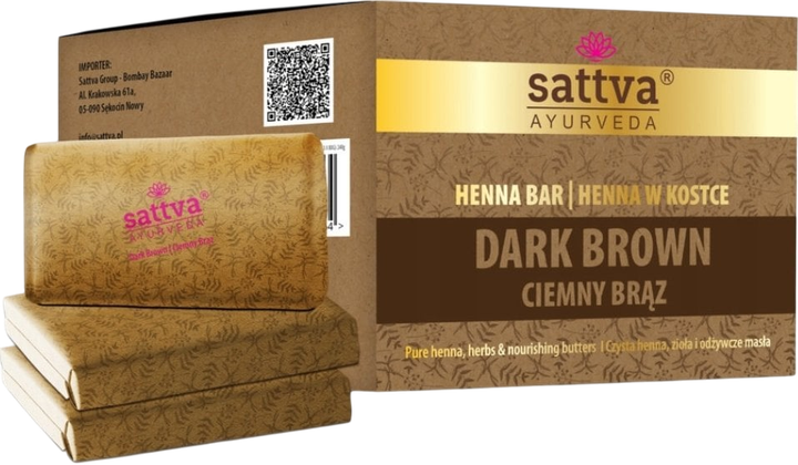 Хна для волосся Sattva Ayurveda в брусочку Dark Brown 3 х 80 г (5903794189164) - зображення 1