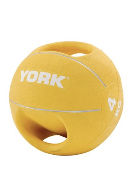 Мяч медбол York Fitness 4 кг с двумя ручками желтый для фитнеса реабилитации - изображение 4