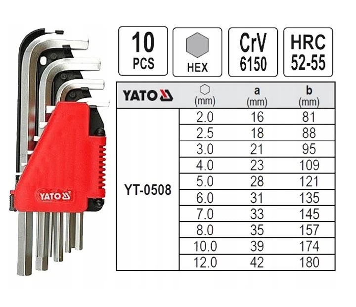Набор ключей шестигранных YATO ключи шестигранники 10 штук YT-0508 - Фото 6 Набор ключей шестигранных YATO ключи шестигранники 10 штук YT-0508 - изображение 6