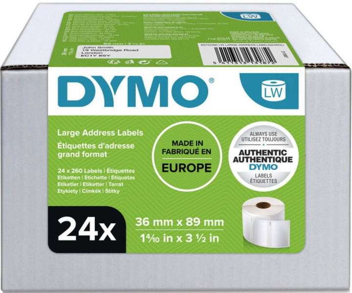 Etykiety adresowe dla etykiet Dymo LabelWriter Original Advantage Pack 36 x 89 mm 24 rolki po 260 etykiet (5411313131872) - obraz 1