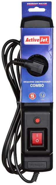 Listwa przeciwprzepięciowa Activejet COMBO 3GN 1.5m Black (5901443115588) - obraz 3