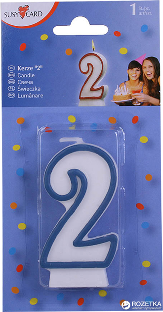 Свечка-цифра для торта Susy Card 8.5 см Цифра 2 Белая с синей ...