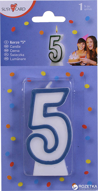 Свечка-цифра для торта Susy Card 8.5 см Цифра 5 Белая с синей ...