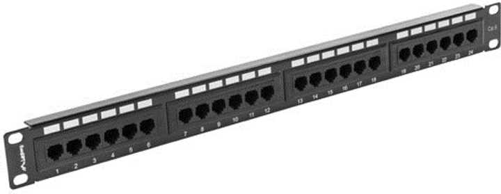 Патч-панель Lanberg 19" 1U 24 порти Cat 6 UTP Black (PPU6-1024-B) - зображення 1