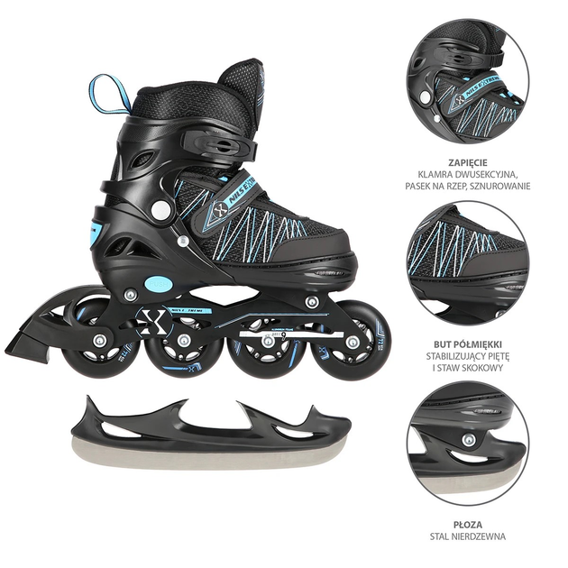 Роликові ковзани Nils Extreme 2 в 1 NH11912 A 39-42 L Чорно-Сині (5907695543070) - зображення 13