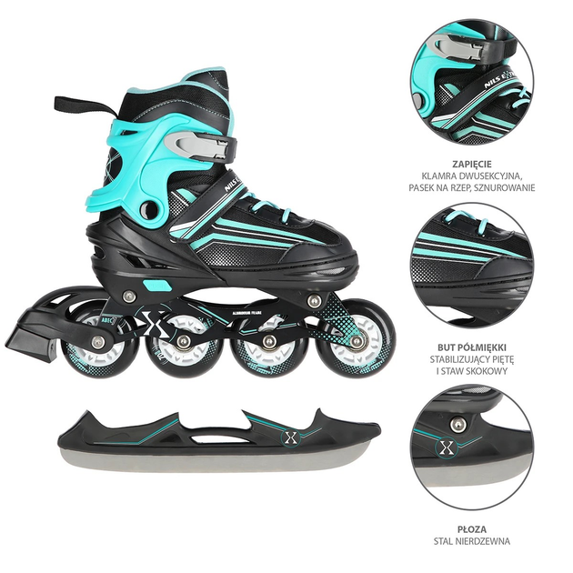 Łyżworolki Nils Extreme 2 w 1 NH18190 34-38 M Czarno-Niebieski (5907695588699) - obraz 12