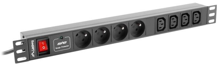 Listwa przeciwprzepięciowa Lanberg Rack 19" 1U 10A PDU PRO 8 gniazd 2 m Black (PDU-04E04I-0200-IEC-BK) - obraz 1