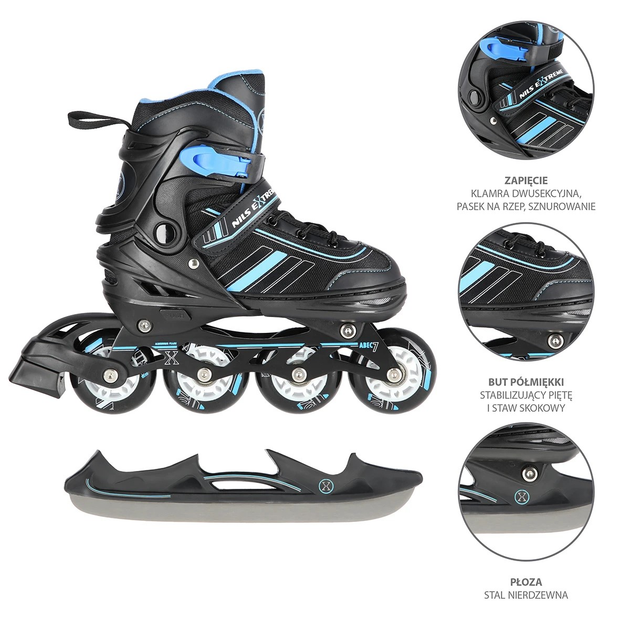 Роликові ковзани Nils Extreme 2 в 1 NH18191 39-43 L Чорно-Сині (5907695589702) - зображення 12