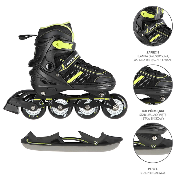 Łyżworolki Nils Extreme 2 w 1 NH18191 39-43 L Czarno-Limonkowe (5907695591781) - obraz 12