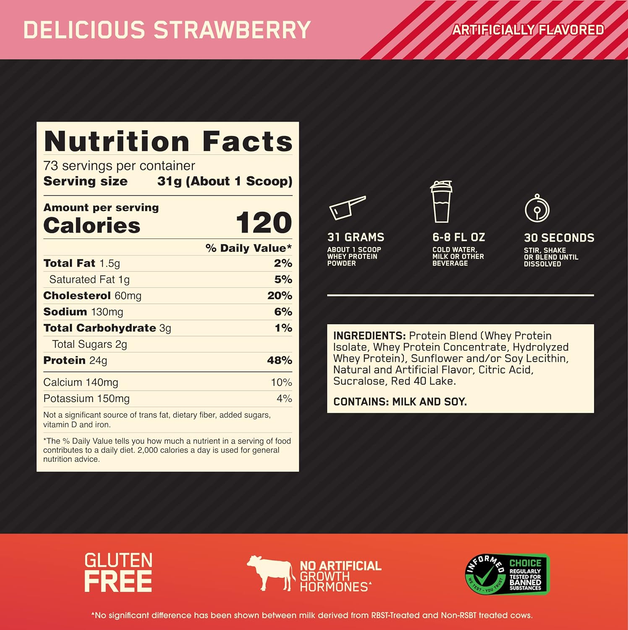 Białko Optimum Nutrition Whey Gold Standard 2270 g Jar Strawberry (5060469988542) - obraz 3