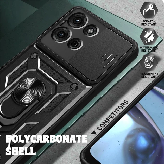Чехол Hide Shield для Motorola Moto G75 бампер противоударный с подставкой кольцом Black - изображение 4