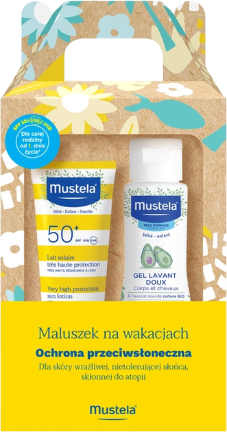 Zestaw Mustela Maluszek Na Wakacjach mleczko przeciwsloneczne 40 ml + żel delikatny 100 ml (5905794263189) - obraz 1