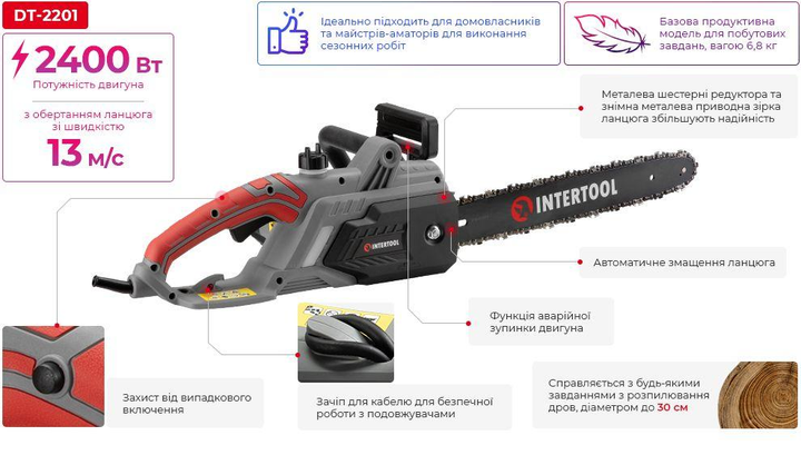 Пила ланцюгова електрична INTERTOOL DT-2201 - зображення 2