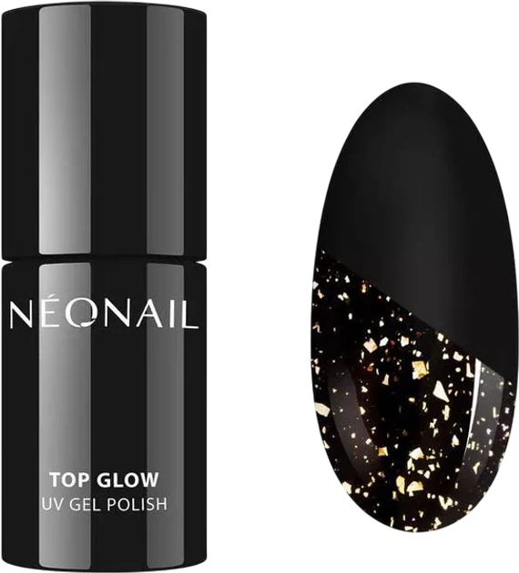 Top do paznokci NeoNail Glow Top hybrydowy Gold Flakes 7.2 ml (5903657884656) - obraz 1