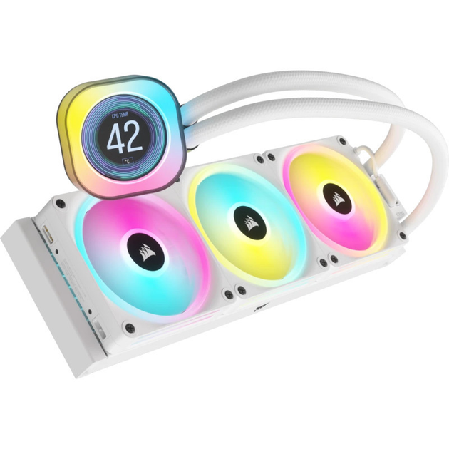 Система водяного охлаждения Corsair iCUE Link H150i LCD RGB Liquid CPU Cooler White (CW-9061010-WW) - изображение 1