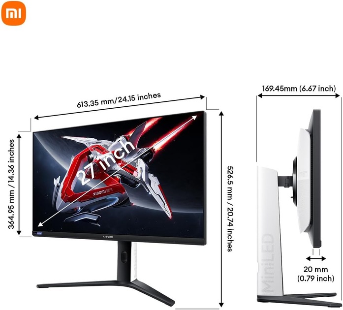 Монитор 27" Xiaomi Mini LED Gaming Monitor G Pro 27i (ELA5585EU) Mini LED 1152 zones / Fast IPS QHD / 180Hz / 1ms GtG / 8-bit + FRC / 99% DCI-P3 / DisplayHDR 1000 / Adaptive-Sync / Free-Sync / G-Sync Compatible - изображение 6
