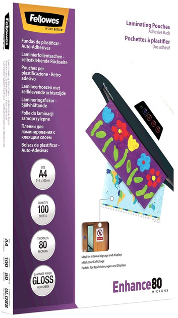 Folie do laminacji samoprzylepne Fellowes A4 80 mikronów 100 szt. (0077511530227) - obraz 3