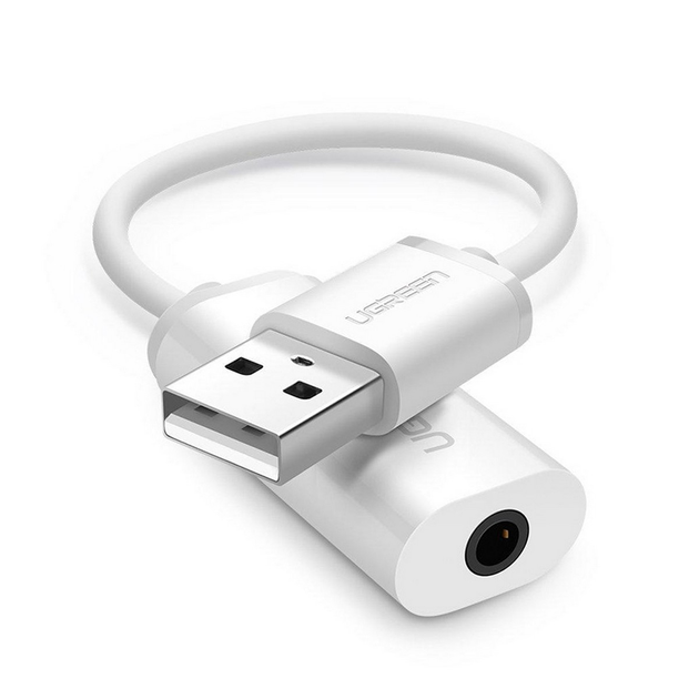 Звуковая карта USB AUX jack, TRRS (Mic & Ear), ALC4042 Ugreen Белая US206 - изображение 2