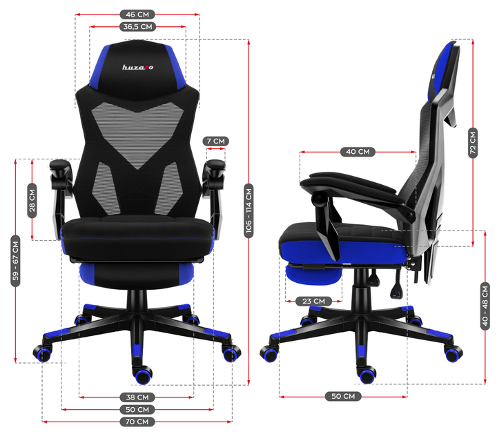 Геймерське ігрове крісло Huzaro HZ-Combat 3.0 Blue перфорована обшивка Чорне з синім із підставкою для ніг (5907564629782) (955555906040892) - Уцінка - зображення 6