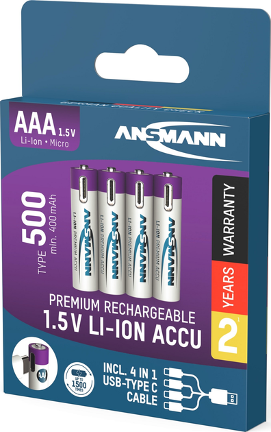 Акумулятор Ansmann AAA Lithium 1.5 V / 500 mAh 4 шт (1311-0028) - зображення 1