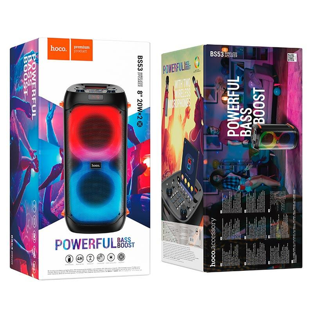 Портативная колонка-караоке Hoco BS53 Manhattan (Беспроводная, 40 Вт, AUX, Bluetooth, TF карта (MicroSD), USB, 2 микрофона) - Черный - изображение 8