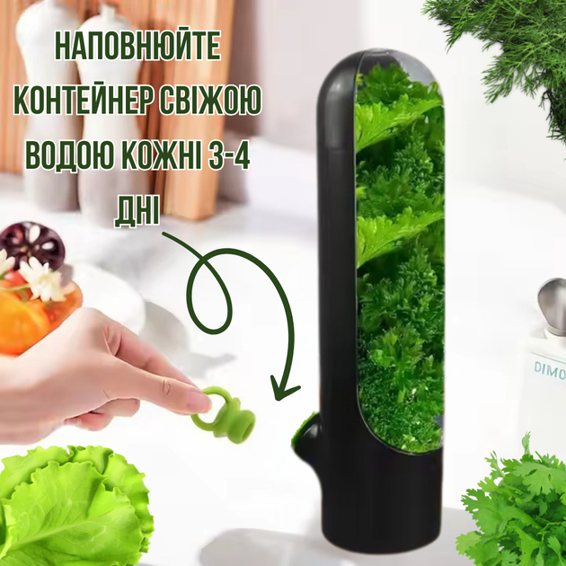 Контейнер органайзер для зберігання зелені Herb Saver, чорний - Фото 3 Контейнер органайзер для зберігання зелені Herb Saver, чорний - зображення 3