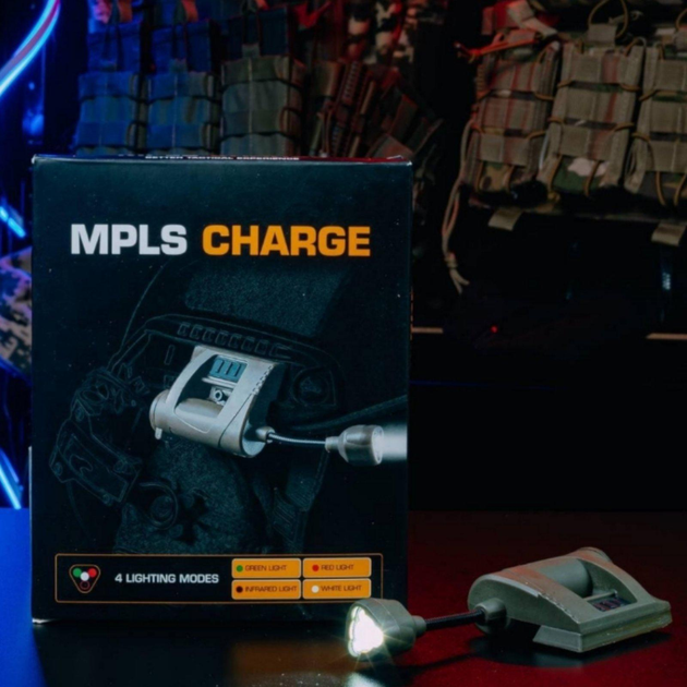 Військовий ліхтар MPLS Charge з кріпленням в рельсу на військовий шолом каску + батарейка акумулятор CR123A з TYPE-C олива - зображення 2