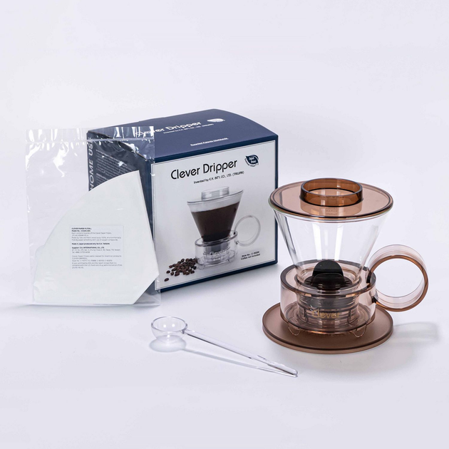 Zestaw Clever Dripper Zaparzacz do kawy szklany + Filtry papierowe 5 szt + Miarka do kawy Przeźroczysty brązowy (4715838469214) - obraz 3