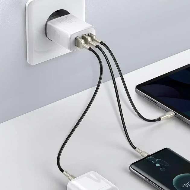 Адаптер питания 3 порта Baseus 2 USB + Type-C 30W CCXJ-E02 зарядное быстрое - Фото 7 Адаптер питания 3 порта Baseus 2 USB + Type-C 30W CCXJ-E02 зарядное быстрое - изображение 7